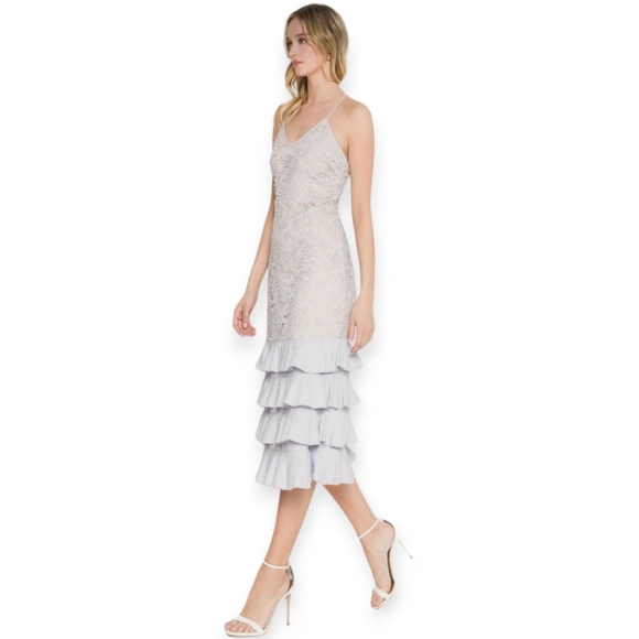 Anthropologie Endless Rose Lace Overlay/Ruffle Bottom Midi Dress - Picture 3 of 14